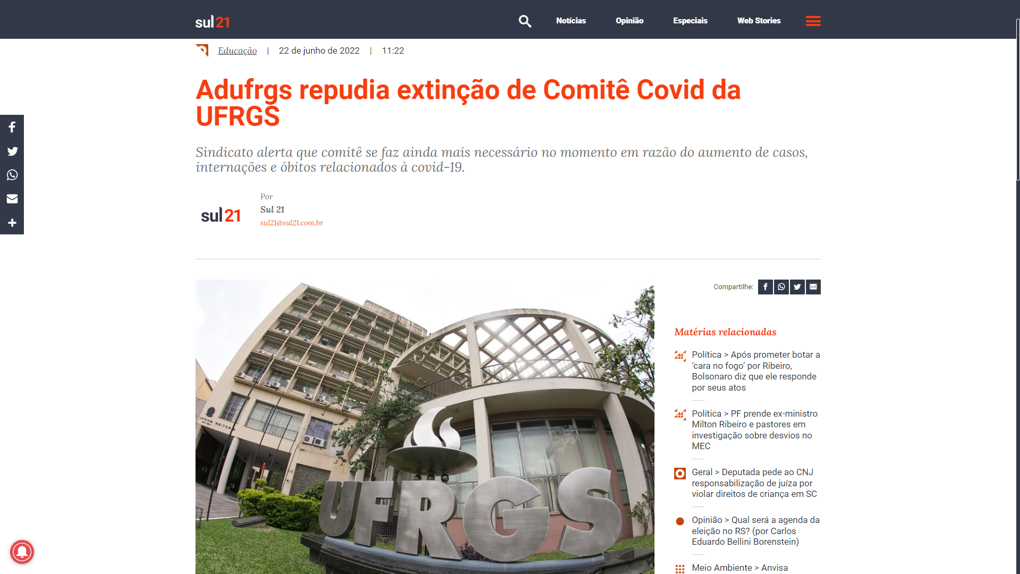 ADUFRGS repudia extinção de Comitê Covid da UFRGS