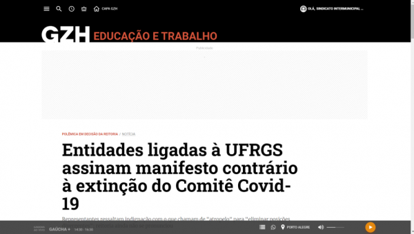 Entidades ligadas à UFRGS assinam manifesto contrário à extinção do Comitê Covid-19