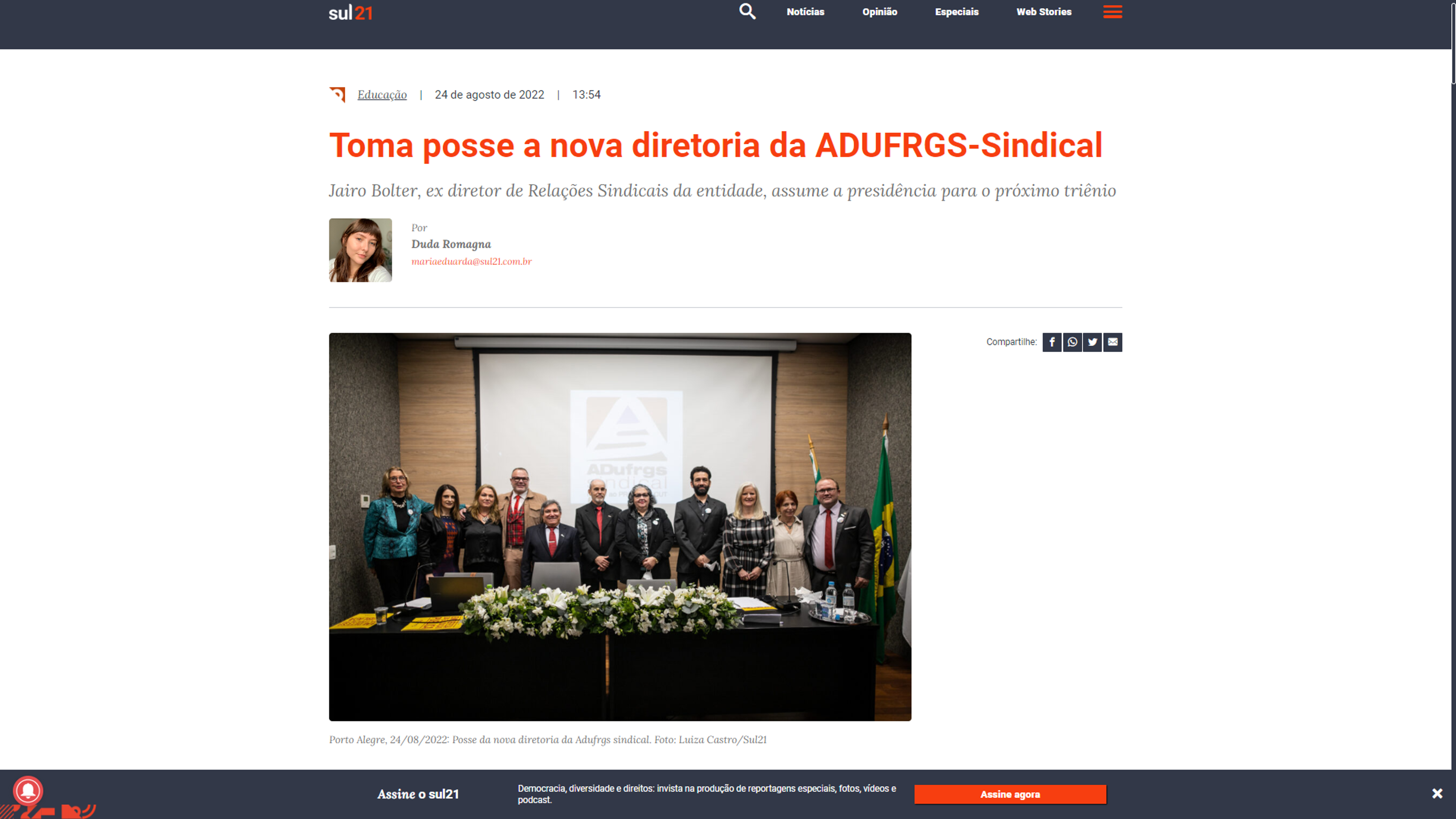 Sul 21: Toma posse a nova diretoria da ADUFRGS-Sindical