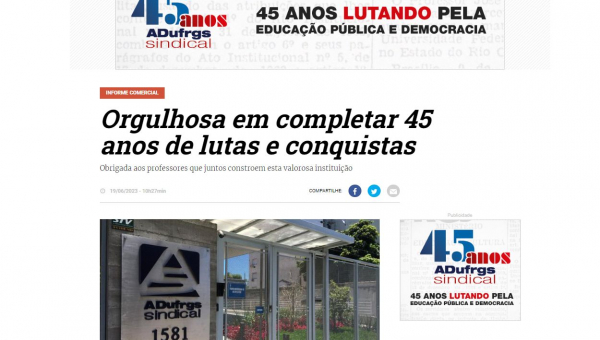 GZH: Orgulhosa em completar 45 anos de lutas e conquistas