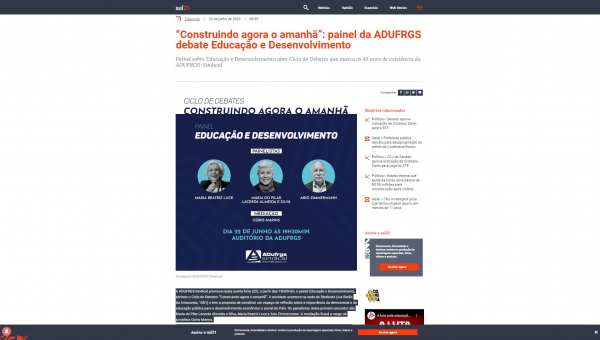 Sul21: “Construindo agora o amanhã”: painel da ADUFRGS debate Educação e Desenvolvimento
