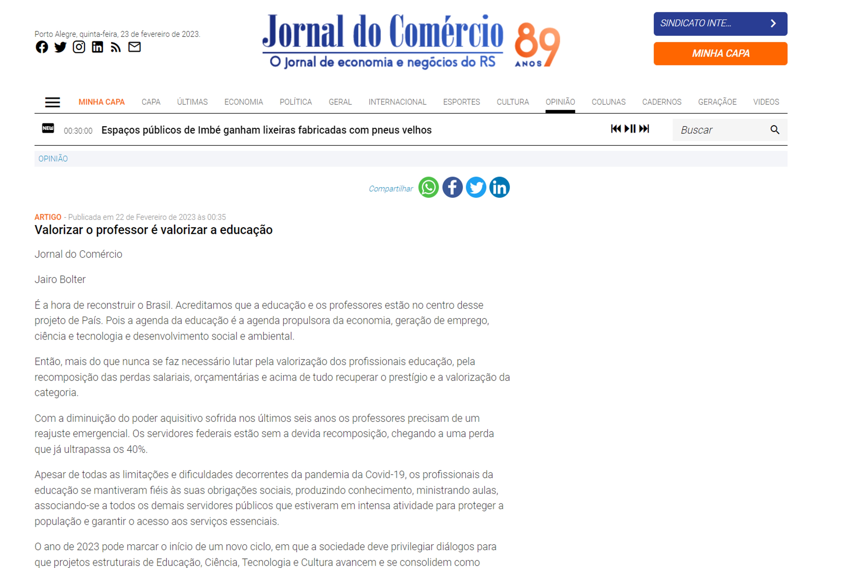 Jornal do Comércio: Confira o artigo 