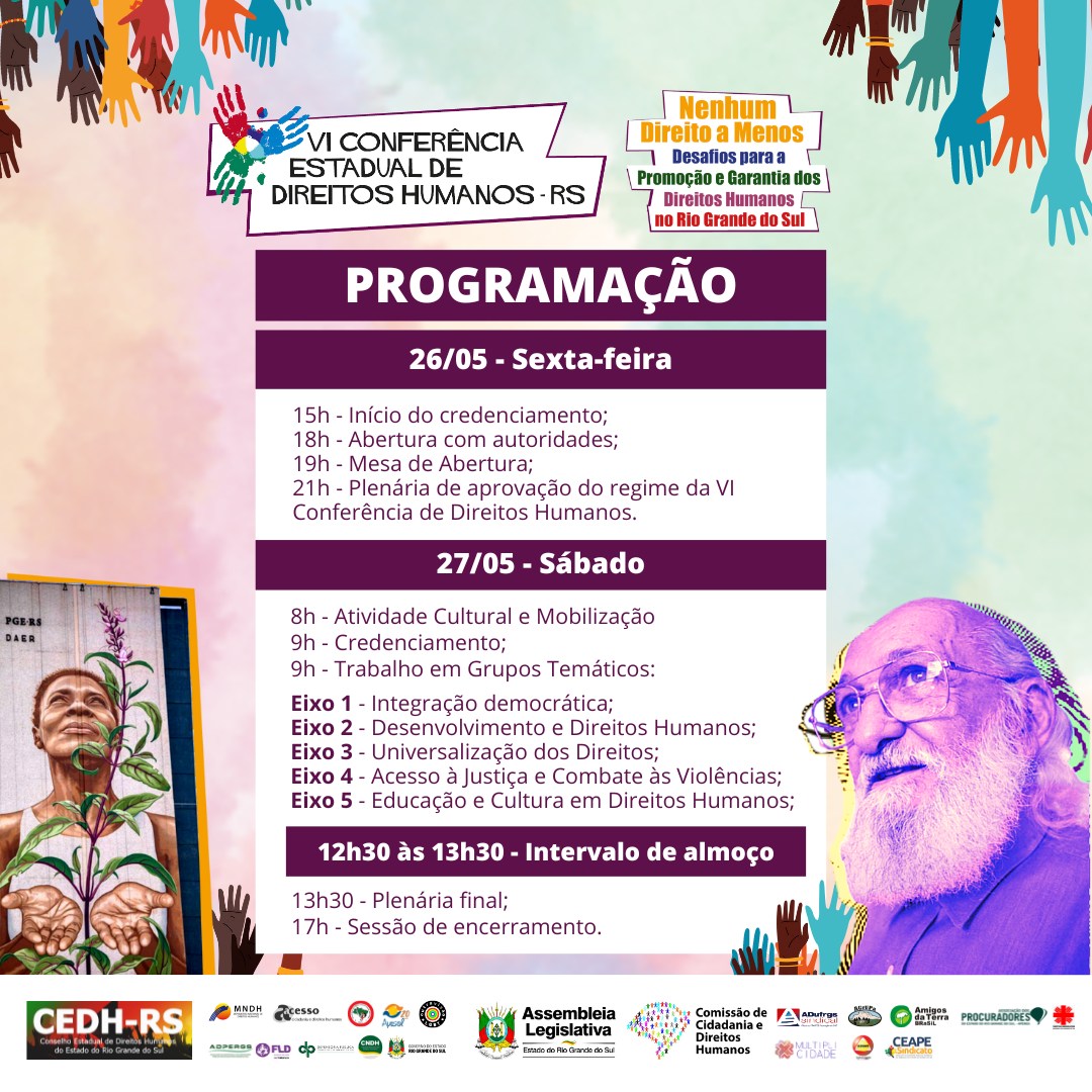 ADUFRGS-Sindical apoia e convida para VI Conferência Estadual de Direitos Humanos do RS. Inscrições até quinta-feira