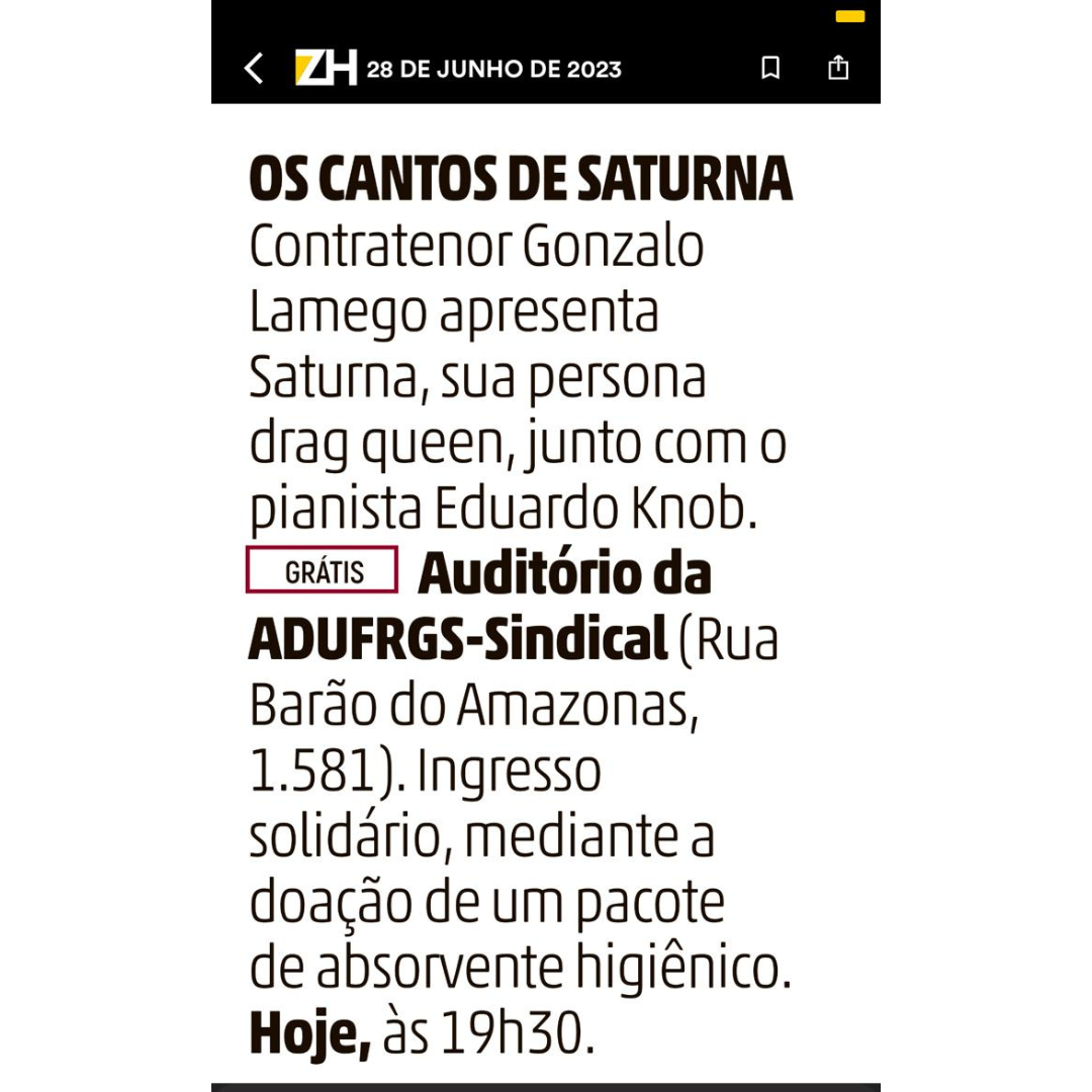 Roteiro GZH: OS CANTOS DE SATURNA
