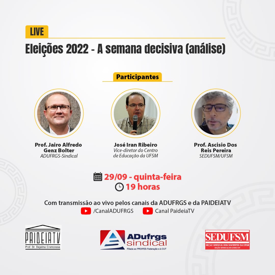 Presidente da ADUFRGS-Sindical participa de debate no Paideia TV